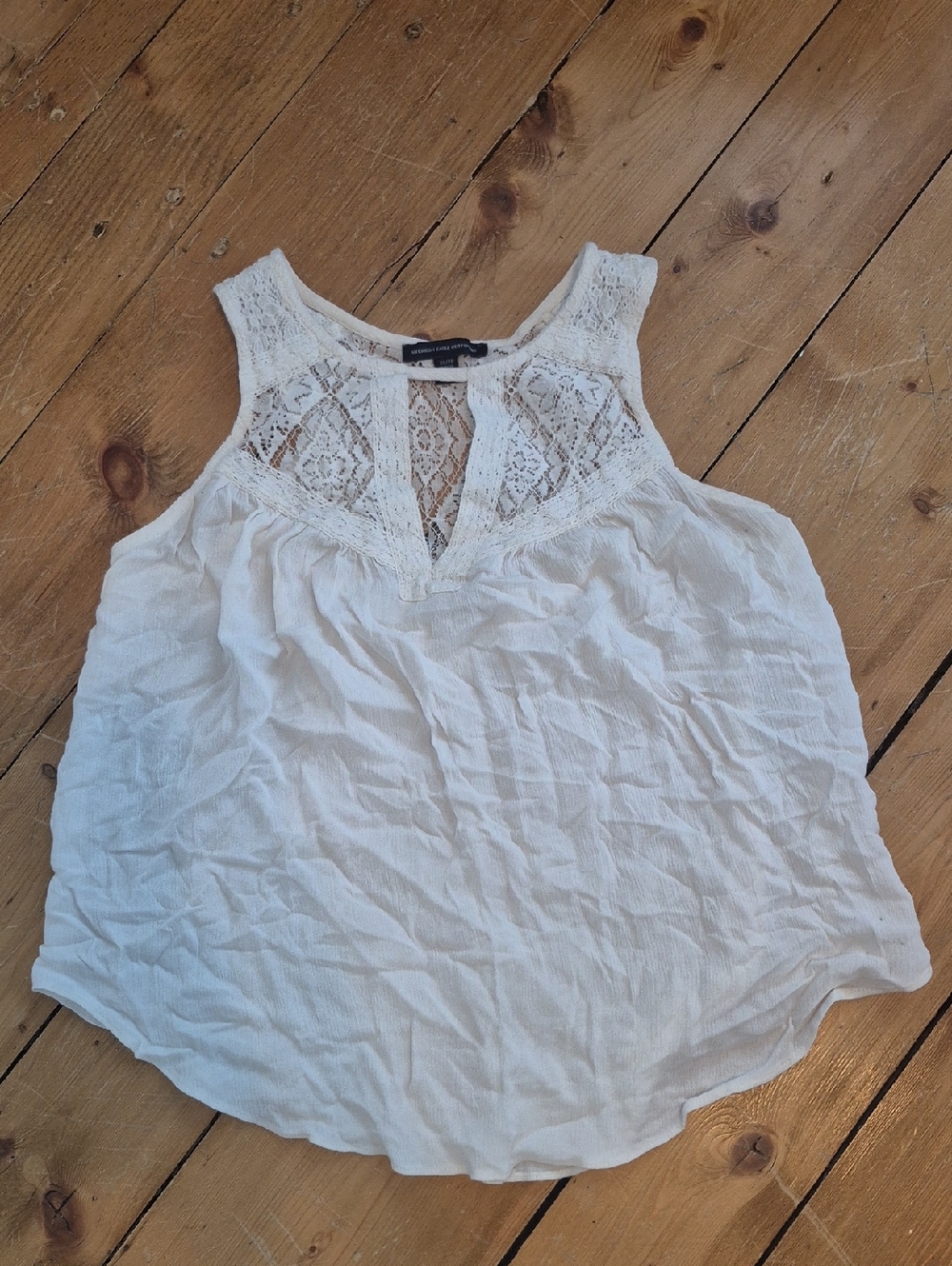American Eagle Outfitters White Lace Yoke Tank Top